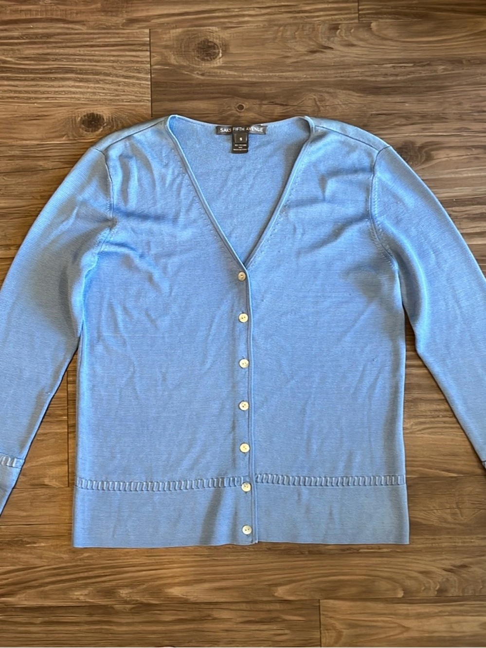 VTG Saks Fifth Avenue Sky Blue Silk Knit Cardigan Sweater Size S Cottagecore